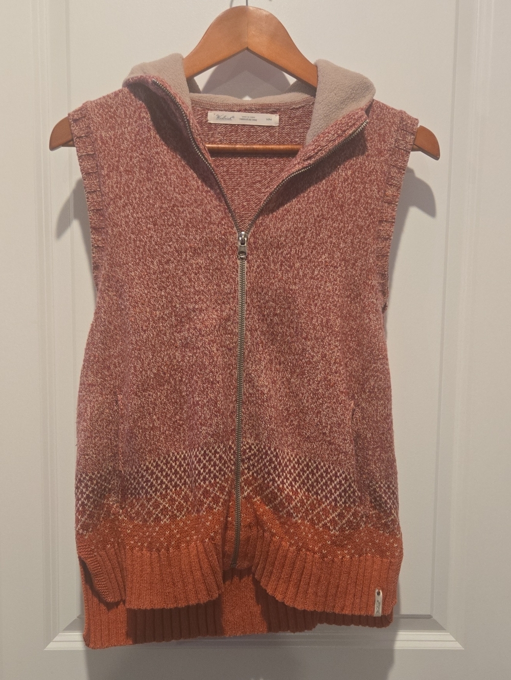 Woolrich Marled Rose Zip Hooded Sweater Vest with Rust Hem